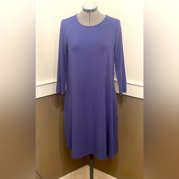 Time and Tru A-line Dress Size M 3/4 Sleeves Pockets Relaxed Fit Rayon Spandex - Picture 3 of 11